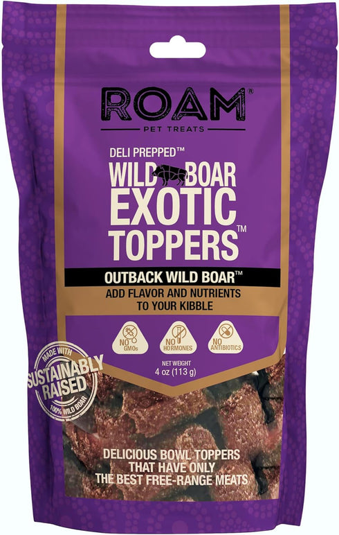 ROAM Wild Boar Exotic Dog Topper, Sustainably Raised Wild Boar Meat, Non-GMO, 4 Ounce