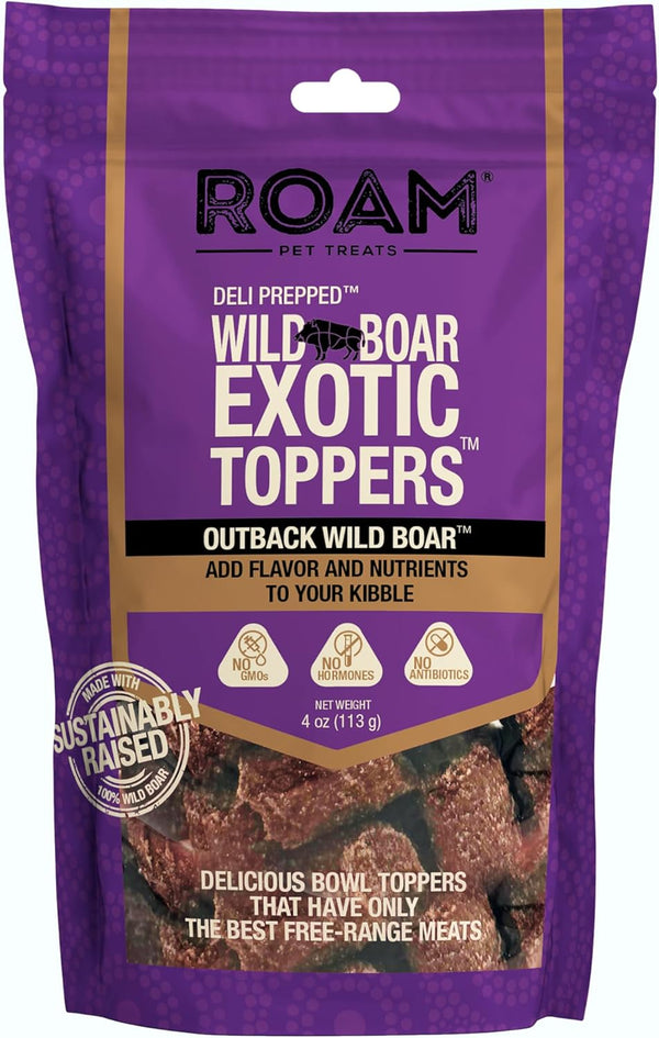 ROAM Wild Boar Exotic Dog Topper, Sustainably Raised Wild Boar Meat, Non-GMO, 4 Ounce