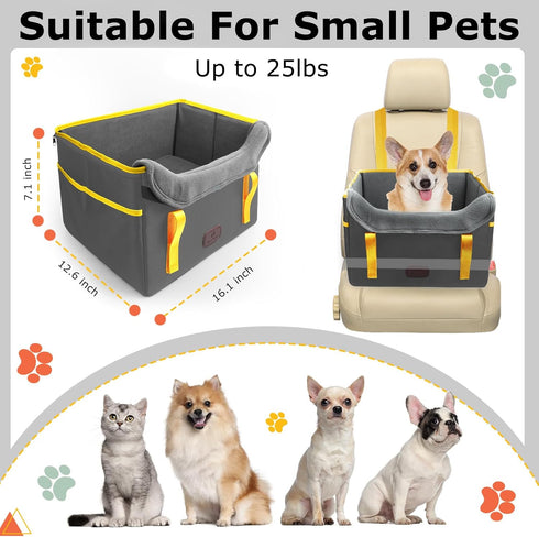 25lbs Dog Car Seat for Small Dogs, Fuzzy Dog Car Seat Up to Stable, Waterproof, Foldable with Clip-On Safety Leash, Pet