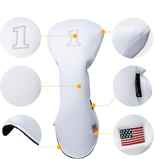 Golf Head Covers Driver Fairway #3#5 Hybrid USA Flag Memory Foam, for Men Women (Black or White)