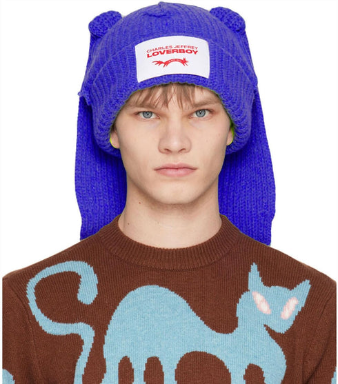Knitted Beanie Hat with Cute Rabbit Long Ears, Fluffy Winter Outdoor Hat