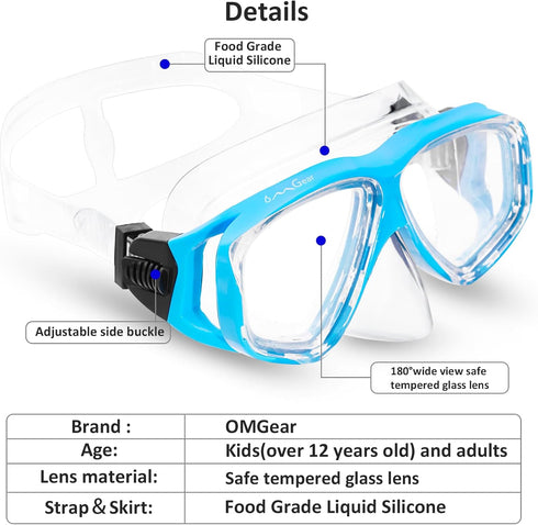 OMGear Swim Mask Dive Goggles with Nose Cover, Snorkeling Gear for Junior and Adult Scuba Diving and Spearfishing