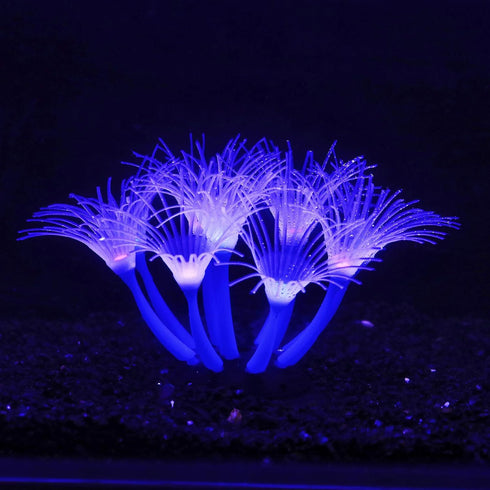 Soft Silica Gel Aquarium Decorations, Glow in The Dark Coral Ornaments for Fish Tank Decorations (Blue, Sunflower)