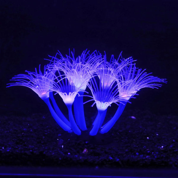 Soft Silica Gel Aquarium Decorations, Glow in The Dark Coral Ornaments for Fish Tank Decorations (Blue, Sunflower)