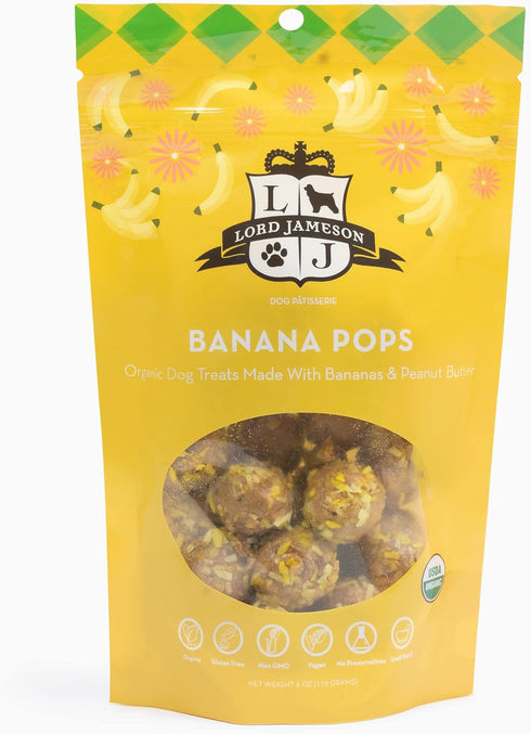 Banana Pops Organic Dog Treats, Organic Dog Treats Made with Real Bananas, 6 oz Bag