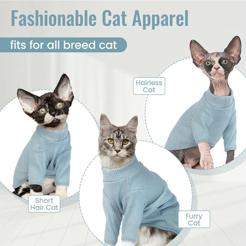 DENTRUN Pullover Shirt for Sphynx Hairless Cats, Adorable Turtleneck Sweater, Breathable Vest Pajamas Jumpsuit