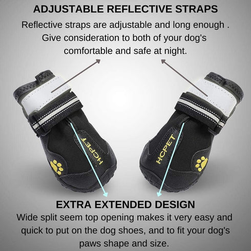 Teamoo Dog Snow Boots for Winter, Waterproof Anti-Slip Booties for Medium Large Dogs, Black Size 8