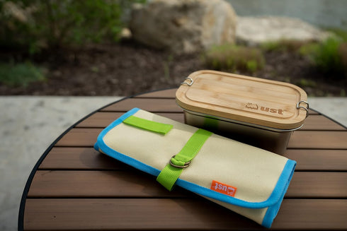 ust Camp Kitchen Roll Up with 7 Piece Bamboo Utensil Set in Portable Organizer for Cooking, Camping, Everyday Use