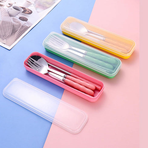 Facune 4 Colors Portable Travel Utensils with Case, Reusable Stainless Steel Cutlery Include Knife Fork Spoon Straw