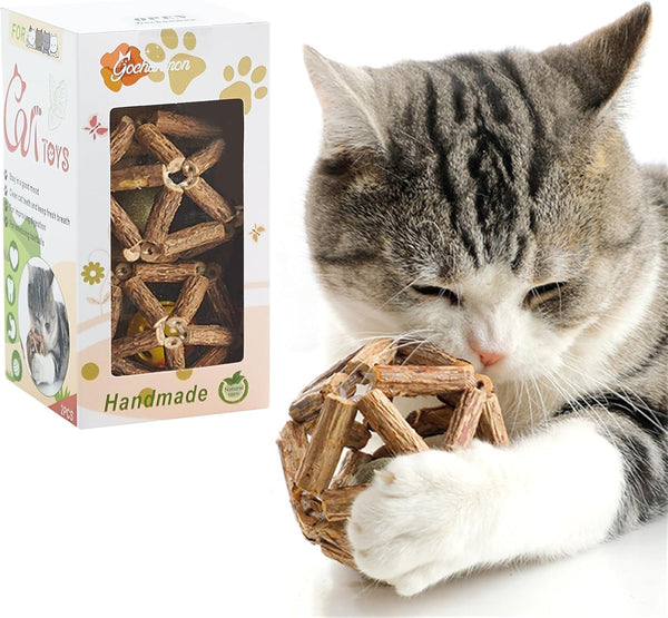 Catnip Toys - 2Pcs Natural Silvervine Stick and Catnip Ball & Bell Ball, Indoor Cat Chew Toy for All Breeds