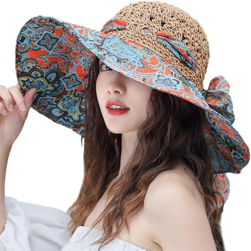 Summer Anti-UV Wide Brim Beach Hats for Women, Floppy Foldable Roll Up Cap