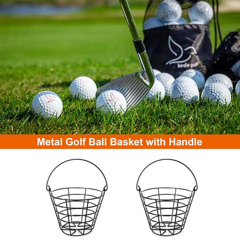 Golf Ball Metal Range Basket 2 Pack | Container Holds 50 Balls | Golf Ball Bucket with Handle