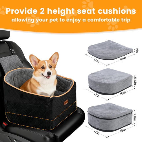 35lbs, 2 Dog Booster Car Seat for Small & Medium Dogs Up to Dog Car Seat with Height Cushion, Portable Travel Bed