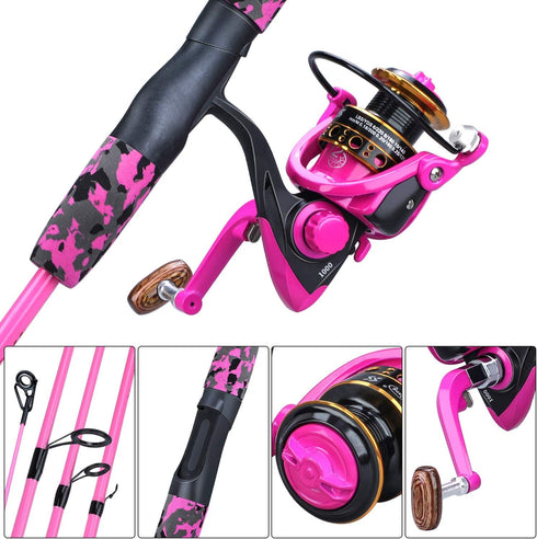 Spinning Fishing Rod by PLUSINNO – 5-Piece Portable Fishing Pole and Reel Combo for Boys, Girls, and Adults