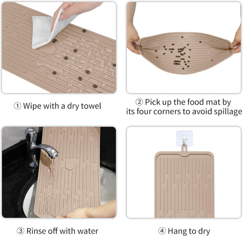Ptlom Dog Food Mat, Anti-Slip Waterproof Feeding Mat for Food and Water, Silicone Pet Placemat for Dogs