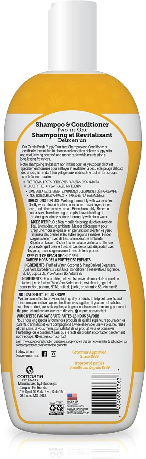 20oz Espree Gentle Fresh Puppy Shampoo & Conditioner, Tearless Formula with Aloe Vera, Sulfate-Free, Paraben-Free