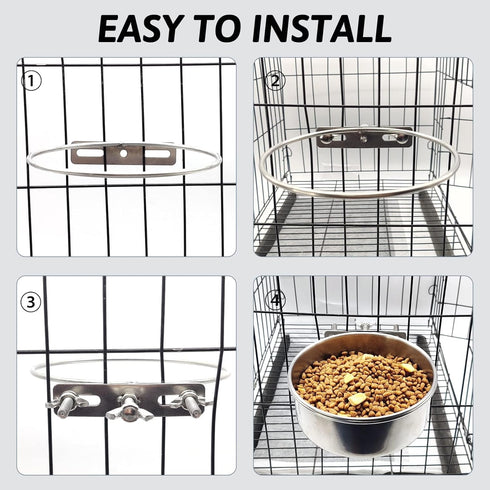 Hamiledyi 2 Pcs Dog Crate Bowl, Stainless Steel Durable Spill-Proof Hanging Water/Food Bowls for Medium Dogs
