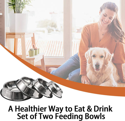 2 Packs Stainless Steel Dog Bowl - Anti-Skid Rubber Base for Small/Medium/Large Pets (40oz)