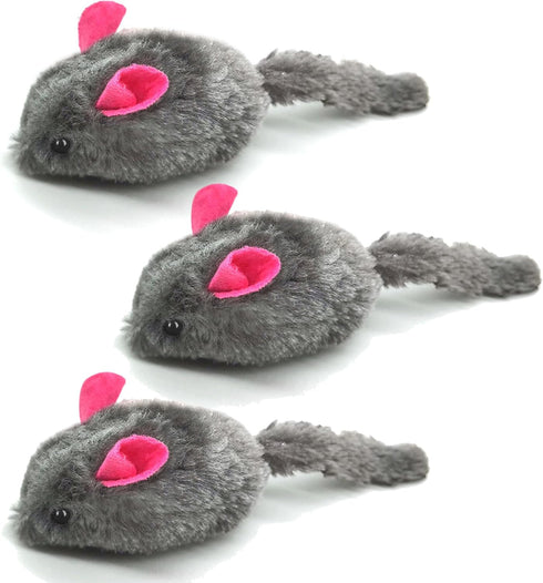 SunGrow Plush Squeaky Mice for Cats, 3 Tug Chews for Kittens' Interactive Fun, Soft Stuffed Fetch for Ferrets