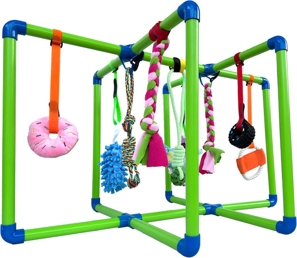 Amlmpet Puppy Play Gym - PVC Frame with 9 Hanging Toys for Small