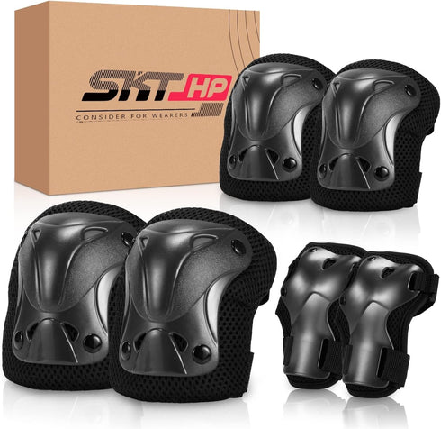 SKT HP Protective Gear Set for Adults: Knee Pads, Elbow Pads & Wrist Guards for Inline Skating, Biking, Skateboarding