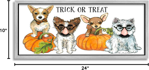 Stupell Industries Trick or Treat Festive Pet Dogs Halloween Outfits, Gray Framed Wall Art, 10 x 24, Orange
