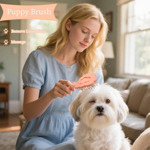Cloud-Shaped Soft Bristle Small Dog Brush - Hollow Back Design for Easy Grooming - Ideal for Yorkie, Shih Tzu, Maltese