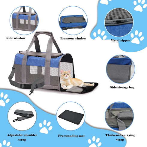 Cat Carrier, Soft Collapsible Travel Carrier for Small Medium Cats Dogs Puppies Under 15 Lbs (Greyblue)