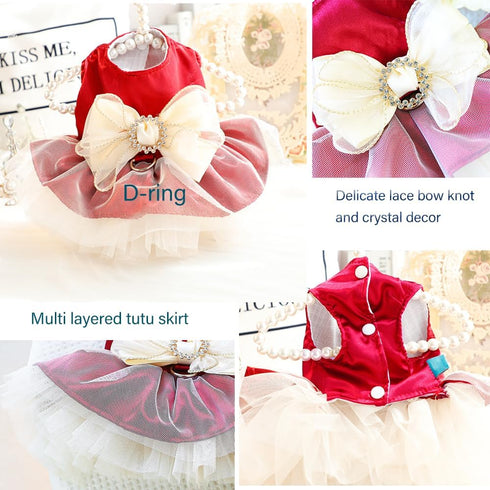 ANIAC Retro Dog Tulle Dress with Leash Ring, Spring Summer Puppy Clothes for Small Dogs (Red, X-Large)