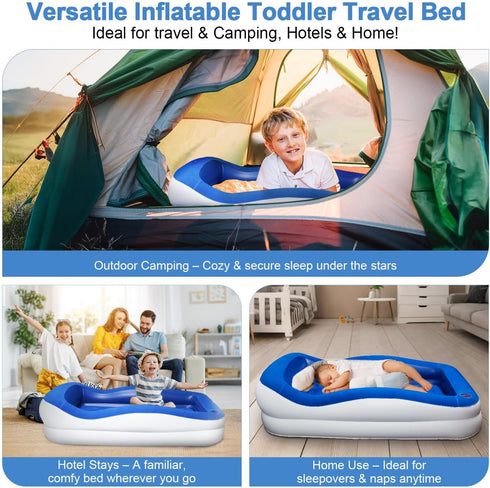 Inflatable Toddler Travel Bed Portable Toddler Bed with Safety Bumpers, Toddler Floor Bed for Travel, Camping