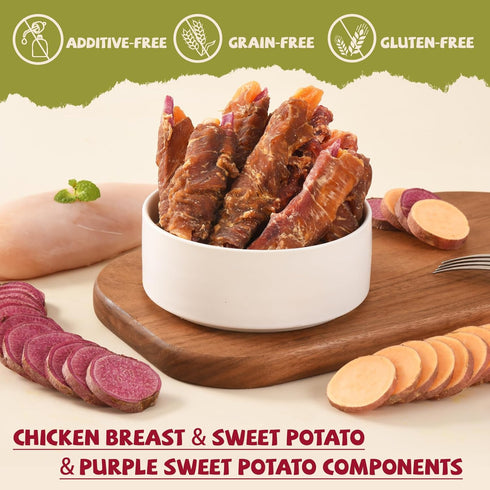 w/1% Dogs,10.58oz Chicken Jerky Wrapped Double Sweet Potato Dog Treats,Low Fat & Rawhide-Free & High Protein Dog