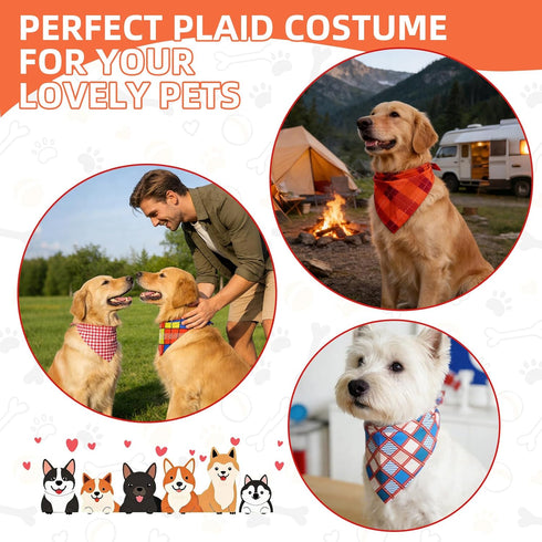 100 Summer PAWCHIE Pcs Dog Bandanas Bulk Pet Bibs Plaid Print Colorful Triangle Scarf Pet Bandanas Plaid Festival Style