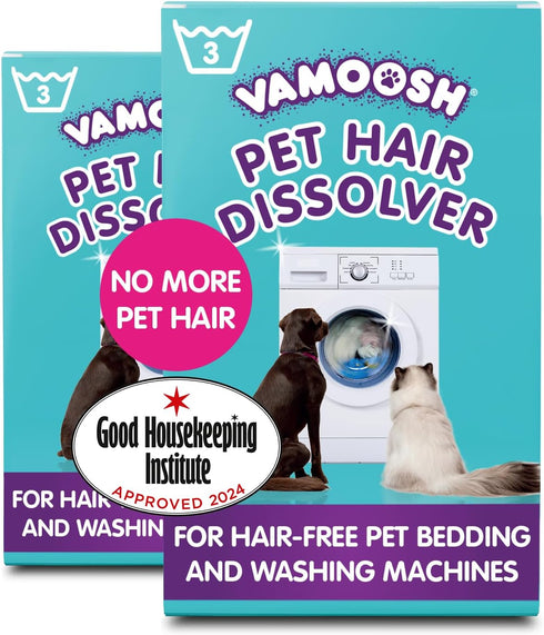 Vamoosh Pet Hair Dissolver for Laundry - 6x3.5oz (2 Boxes), Easily Removes Dog & Cat Fur