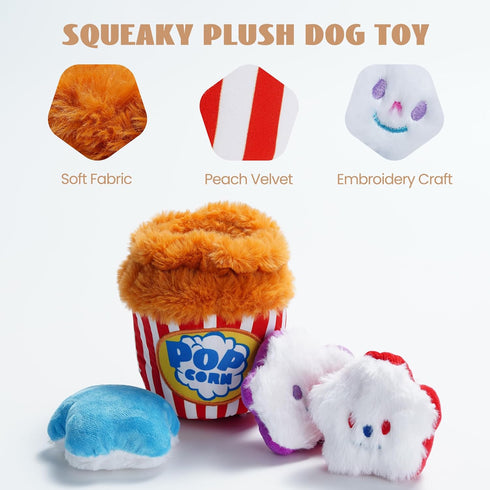 Nocciola Popcorn Squeaky Dog Toys - Hide and Seek Plush Interactive Dog Toys for Small and Medium Dogs