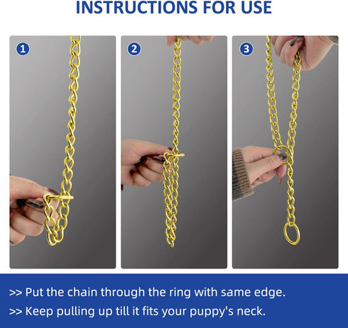 WePet Heavy Duty Metal Slip Dog Chain Collar, Durable Steel Cuban Links, Gold, XL, for Training and Control