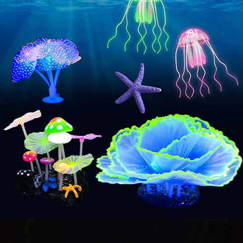 Besimple Artificial Coral Ornament, Glowing Effect Resin Aquarium Plants for Fish Tank Decorations in Blue