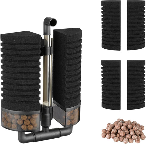 Carefree Fish Aquarium Filter Sponge with 4 Sponges and 1 Bag of Filtered Ceramic Balls for Fresh and Salt Water
