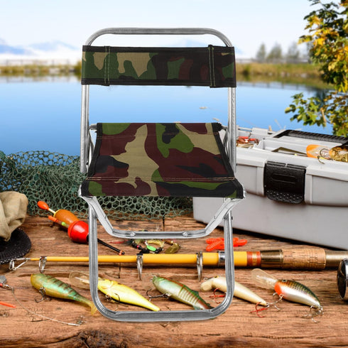 Portable Folding Chair Large Size Lightweight Camping Seat for Outdoor Fishing Hiking Garden Use Camouflage Collapsible