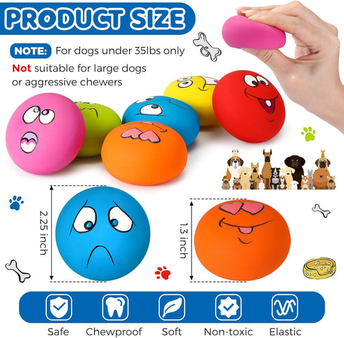Jenaai 24 Pieces Funny Face Squeaky Dog Toys, Latex Soft Emoticon Balls for Small Medium Dogs