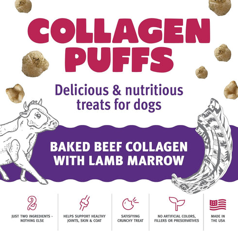 Icelandic+ Collagen Puffs: Baked Beef Collagen with Lamb Marrow, 2.5 oz - Crunchy Protein Treats for Med-Lg Dogs