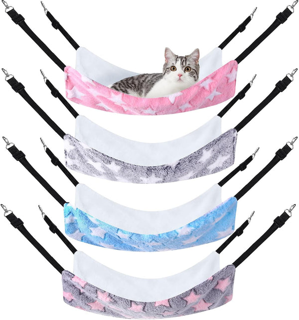 Geelin 4 Pcs Reversible Cat Hanging Hammock, Soft Breathable Pet Cage Bed for Cats, Small Dogs, Rabbits (16 x 20 Inch)