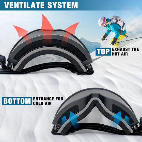 Ski Goggles OTG for Men Women, Anti-fog UV Protection Snowboard Goggles for Adult Youth