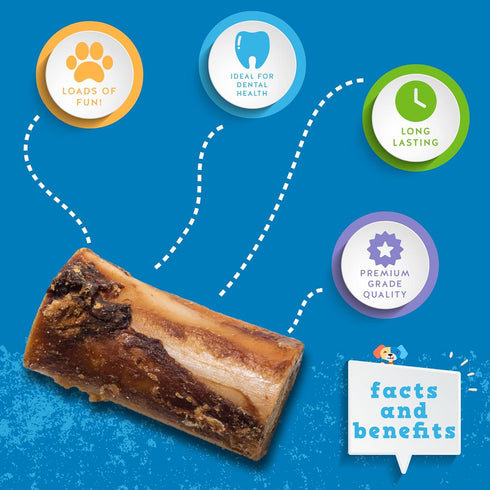 (6 Pack), 3" Jack&Pup Beef Marrow Bones for Dogs Long Lasting Dog Bones for Large and Small Dogs, Natural Beef Bone
