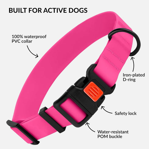 CollarDirect Waterproof Dog Collar - Silicone, Plastic Collar, Odor-Resistant, Easy to Clean, for Large, Medium, Small Dogs - Adjustable Collar with Breakaway Buckle (Neck Fit 10"-13", Pink)