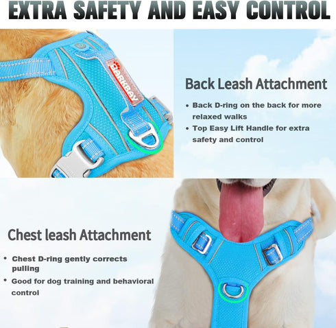 BARKBAY No Pull Dog Harness Large, Reflective with Front Clip and Easy Control Handle (Blue, S)