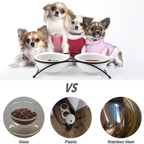 Ceramic Elevated Pet Bowls - Dishwasher Safe Cat & Dog Raised Food Bowls, 12 Ounce