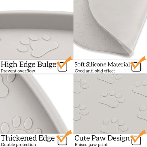 Dog Food Mat Anti-Slip, Waterproof Feeding Mat for Food and Water, Silicone Puppy Trays for Dogs and Cats
