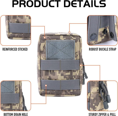 Gogoku 3 Pack Tactical Molle Pouches Combo Compact Utility Waist Bag Pack Water Bottle Holder