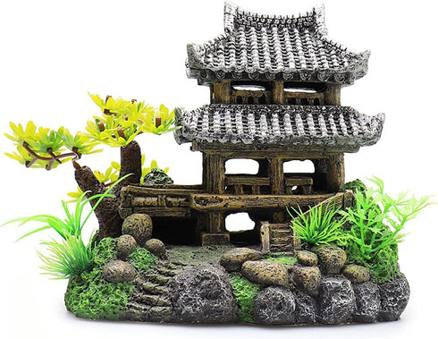Classical Lifelike Chinese Landscape Resin Aquarium Castle Decorations, Fish Tank Ornaments (Building)