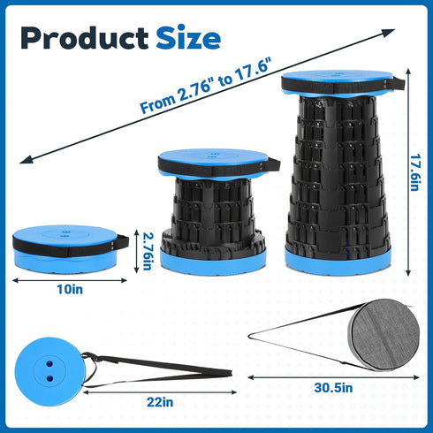 600lbs, 3-in-1 Upgraded Collapsible Stool with Load Capacity Stable Folding Stool with Triple Slide, Portable Camping